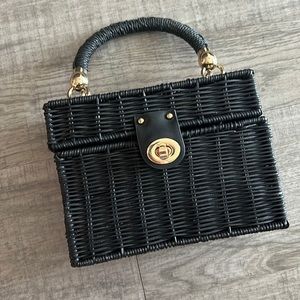 Zara Black Raffia Bucket Bag
